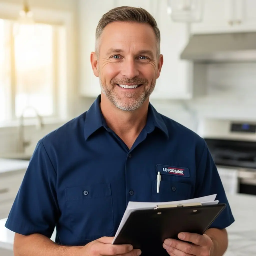 Masters Appliance Service Technician with Clipboard Ready for Home Inspection.