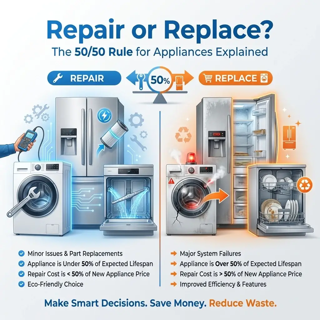 Repair or replace appliance 50/50 rule explained - appliance repair service in Livonia MI