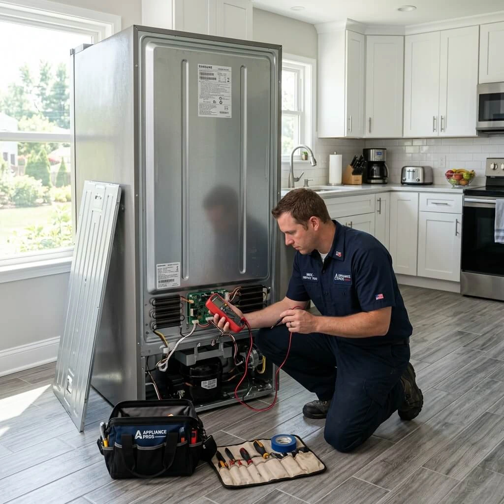 Technician_repairing_refrigerator_in_Greenmead.